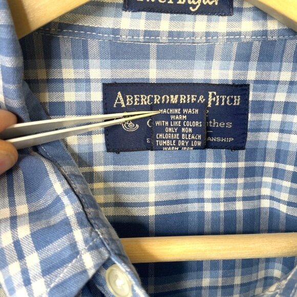 Vintage Y2K Abercrombie Fitch Shirt Mens XL Relaxed Blue Plaid The Angler Grunge - Picture 4 of 6